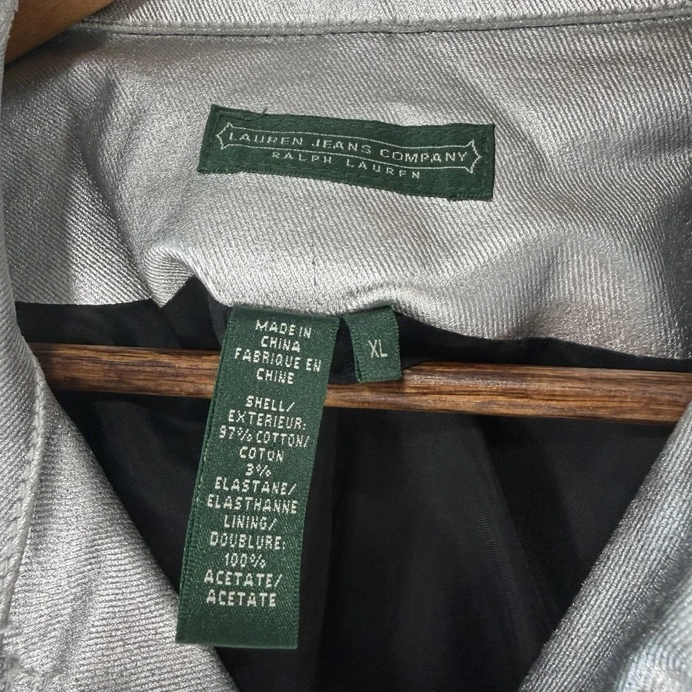 Ralph Lauren Jeans Co Womens Soirée Silver Y2k Metallic Jacket VTG XL *FLAWS - Picture 5 of 12